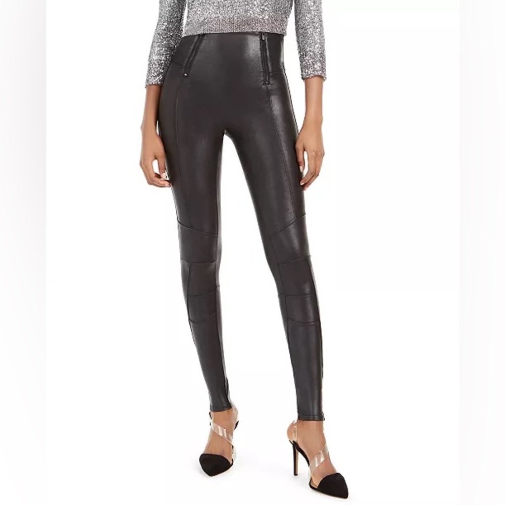 Spanx Faux Leather Leggings Women’s Small Hip Zip Black